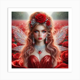 Fairy In Red Roses Art Print