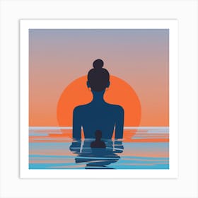 Silhouette Of A Woman In The Water Art Print