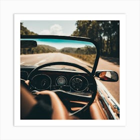 Vintage Car Driving On The Road Art Print