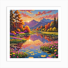 Sunset At The Lake Art Print