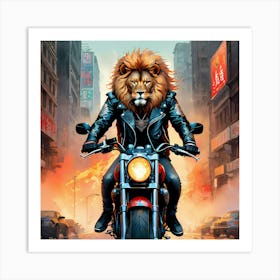 Lion Biker On A Motorcycle Art Print