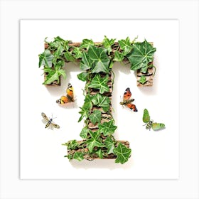 Letter T With Ivy And Butterflies Art Print