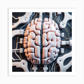 Brain On Circuit Board Art Print