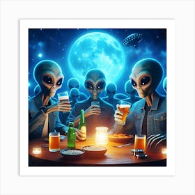 Aliens Sitting Around A Table Drinking Beer 1 Art Print