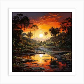 Sunset In The Jungle Art Print