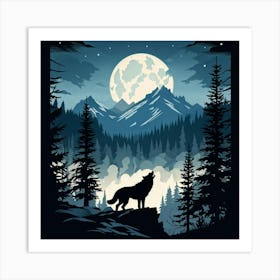 Illustration Of A Wolf Emitting A Howl In A Us Wilderness Scene Combines Elements Of Wyoming Utah Art Print