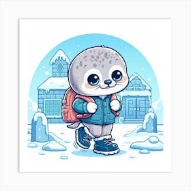 Cute Seal With Backpack Art Print