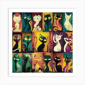 Cats In A Row Art Print