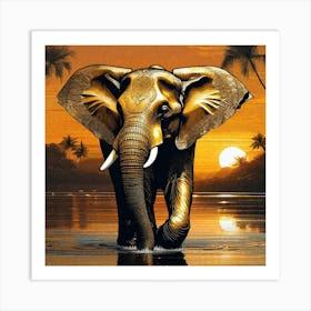 Elephant At The Beach Art Print