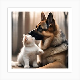 German Shepherd And Kitten Art Print