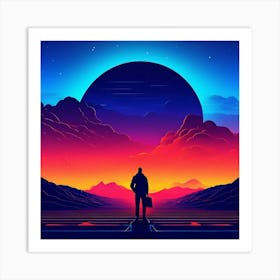 Man Standing In Front Of A Sunset Art Print