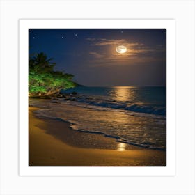 Full Moon On The Beach 1 Art Print