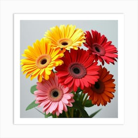 A Bouquet Of Bright, Cheerful Gerbera Daisies In Assorted Colors 1 Art Print