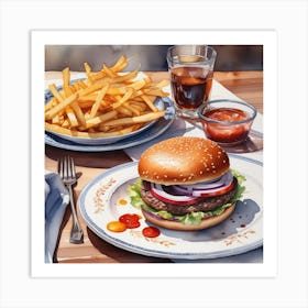 Hamburger And Fries 35 Art Print