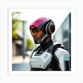 The Image Depicts A Stronger Futuristic Suit For Military With A Digital Music Streaming Display 1 Art Print