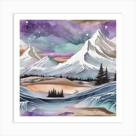 Snowy Mountains Textured Art Print