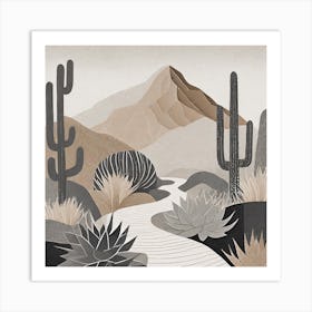 Firefly Modern Abstract Beautiful Lush Cactus And Succulent Garden Path In Neutral Muted Colors Of T (2) Art Print