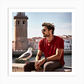 Man And A Seagull Art Print