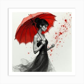 Woman With Red Umbrella Affiche