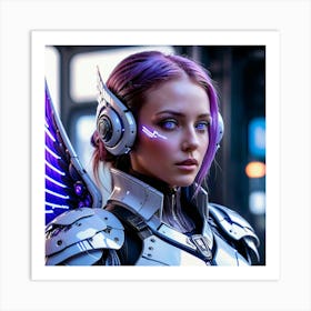 Futuristic Girl With Purple Hair Art Print