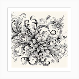 Floral Design In Black And White 3 Art Print