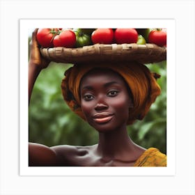 African Woman Holding Tomatoes Art Print