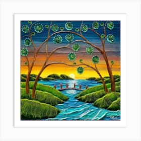 Highly detailed digital painting with sunset landscape design 17 Art Print