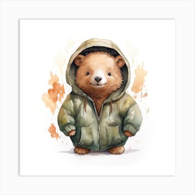 Watercolour Cartoon Wombat In A Hoodie 2 Art Print