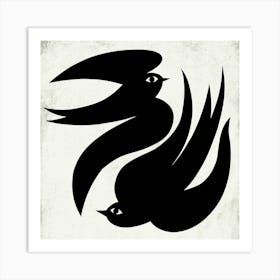 Two Black Birds Dancing In The Sky BW Square Art Print