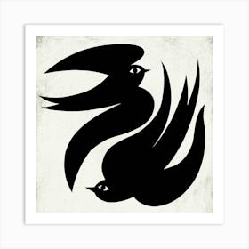 Two Black Birds Dancing In The Sky BW Square Affiche