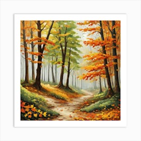 Forest In Autumn In Minimalist Style Square Composition 195 Art Print