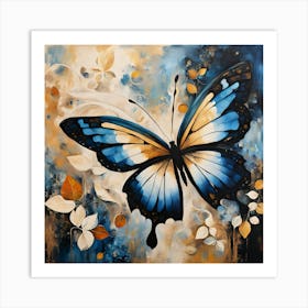 Decorative Butterfly in Blue and Cream I Art Print