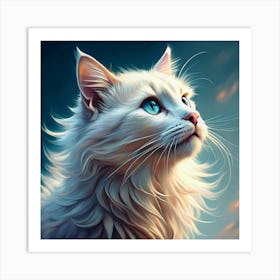 White Longhaired Cat With Blue Eyes Art Print