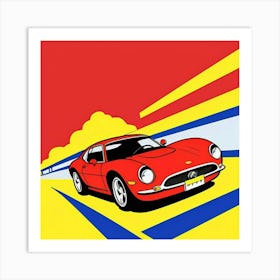 Dynamic Red Car Retro Halftone Visual Art Print