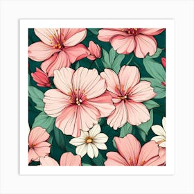 Pink Flowers Seamless Pattern 2 Art Print