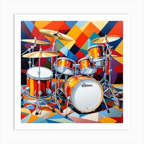 Drum Sets Cubism Style Art Print