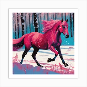 Pink Horse In The Snow Art Print