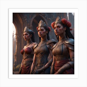 Three Women In Armor Art Print