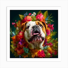 Flower Dog English Bulldog Art Print