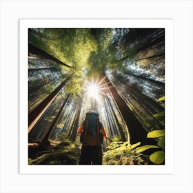 Hiker In The Forest 1 Art Print