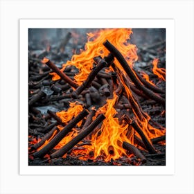 Fire In The Forest Art Print