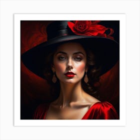 Woman In A Black Hat Art Print