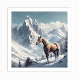 Horse In The Snow Art Print