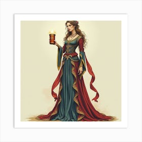 Elegant Sorceress With An Ancient Tome, Watercolor 1 Art Print