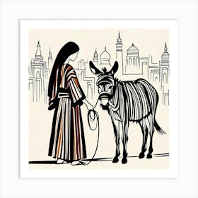 Jesus And Donkey Art Print