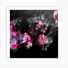 Red Flowers And Black Painting Square Art Print