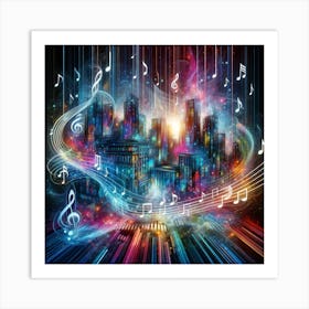 A Dynamic, Abstract Representation Of A Cityscape, Infused With Pulsating Neon Lights 1 Art Print