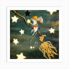 Mouse On A Broomstick Art Print