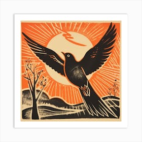 Retro Bird Lithograph Swallow Art Print