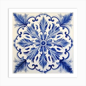 Vintage Flowers Delft Tile Illustration 5 Art Print